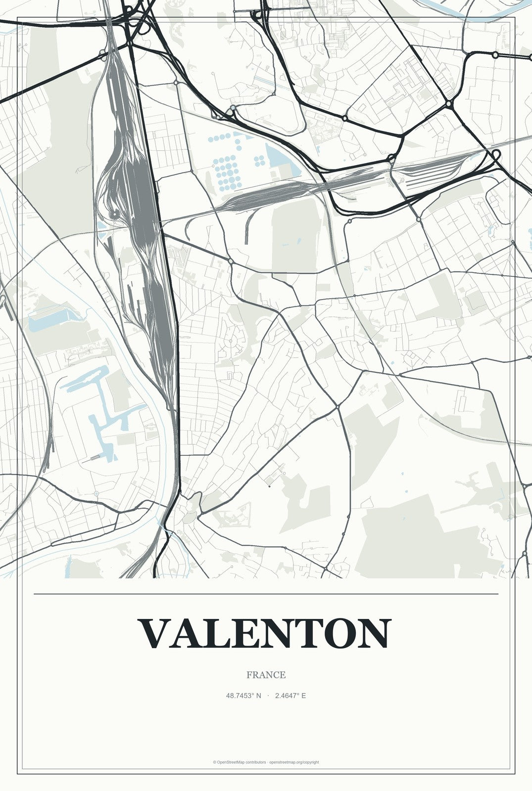 Valenton, France City Map Aluminum Sign in Gallery Air style