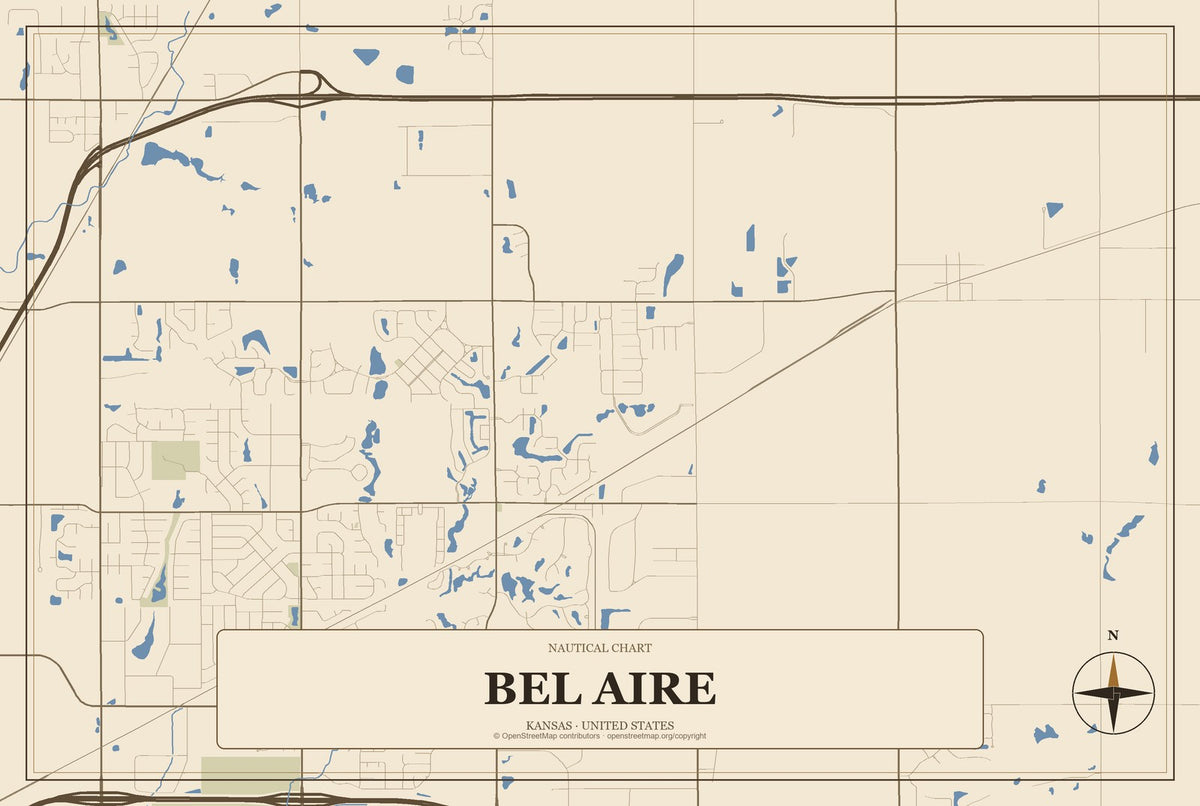 Bel Aire, Kansas City Map Aluminum Sign in Heritage Nautical style
