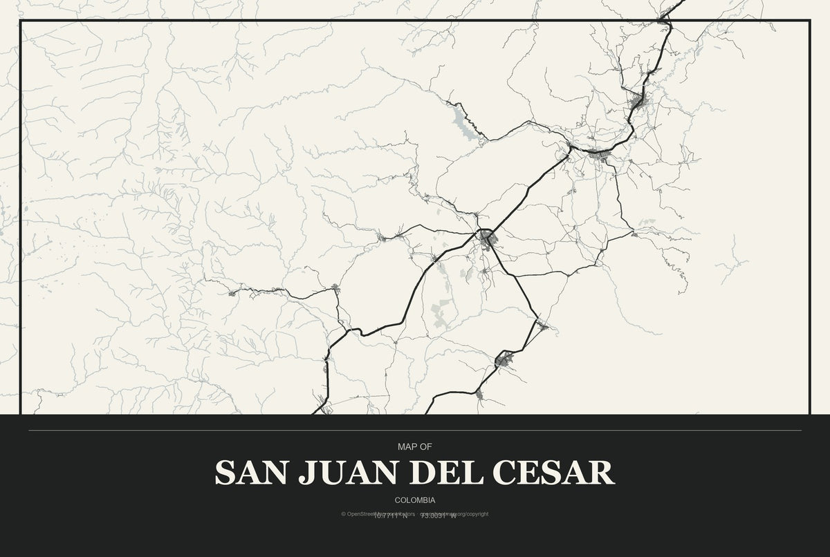 San Juan del Cesar, Colombia City Map Aluminum Sign in Museum Plaque style