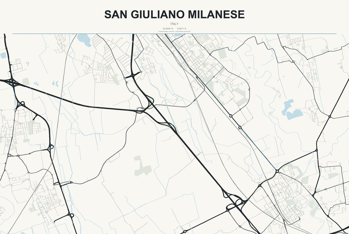 San Giuliano Milanese, Italy City Map Aluminum Sign in Headline Atlas style