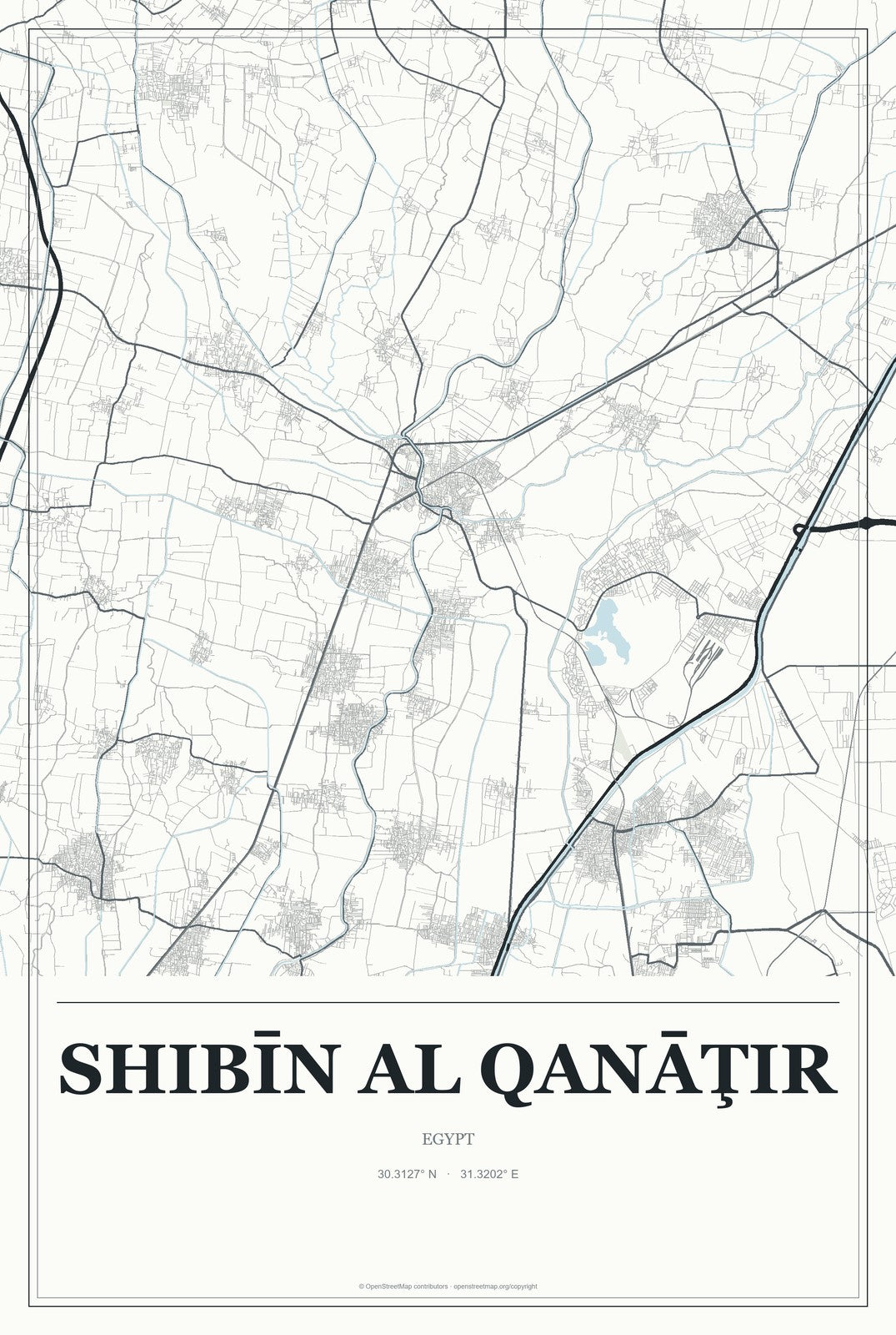 Shibīn al Qanāţir, Egypt City Map Aluminum Sign in Gallery Air style
