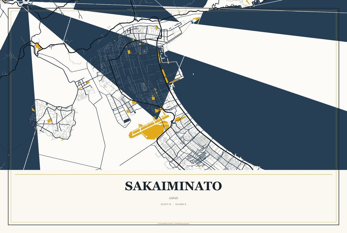 Sakaiminato, Japan City Map Aluminum Sign in Citrine Modern style