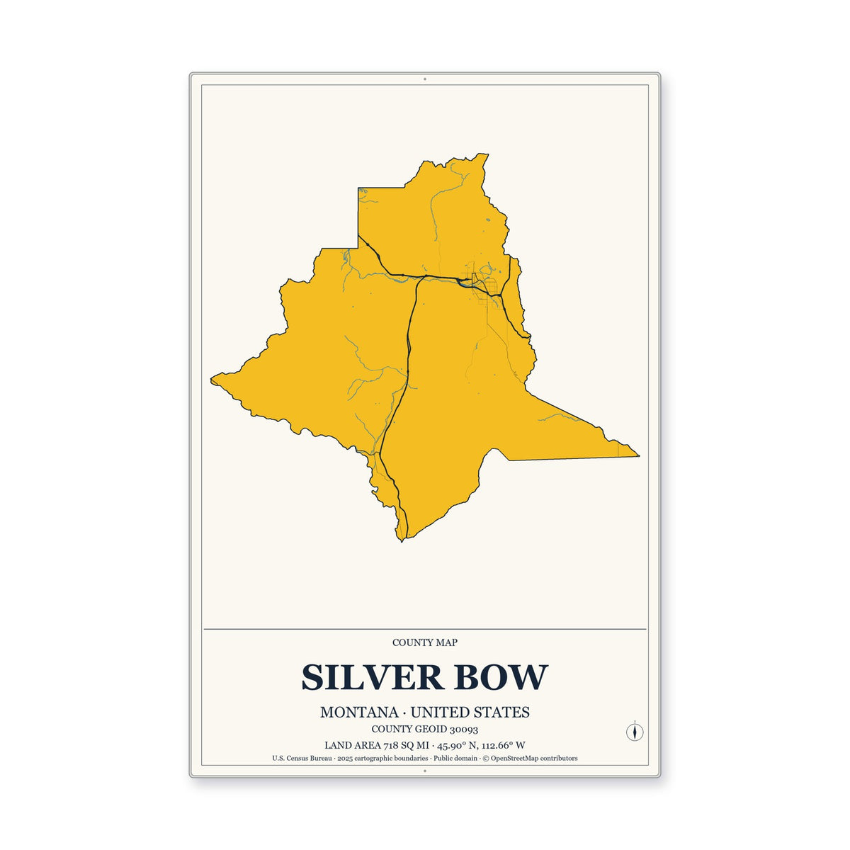 Silver Bow County, Montana Map Aluminum Sign in Citrine Modern style