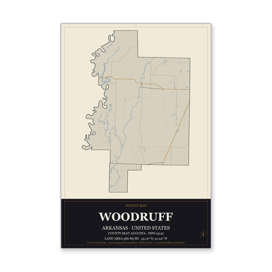 Woodruff County, Arkansas Map Aluminum Sign in Museum Plaque style