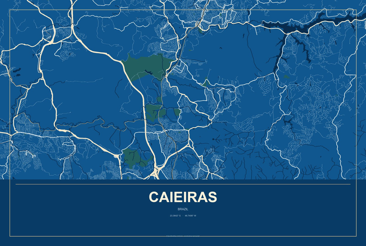 Caieiras, Brazil City Map Aluminum Sign in Harbor Cobalt style