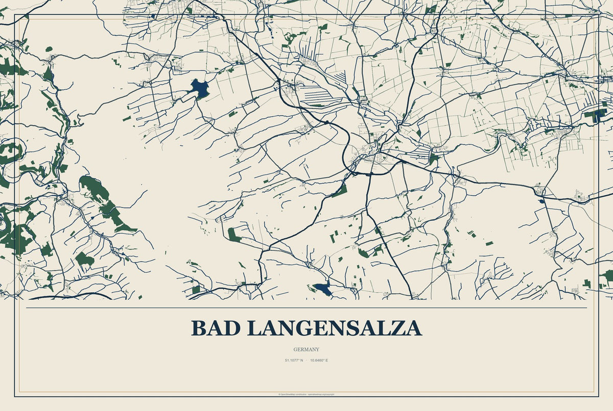 Bad Langensalza, Germany City Map Aluminum Sign in Coastal Cutout style