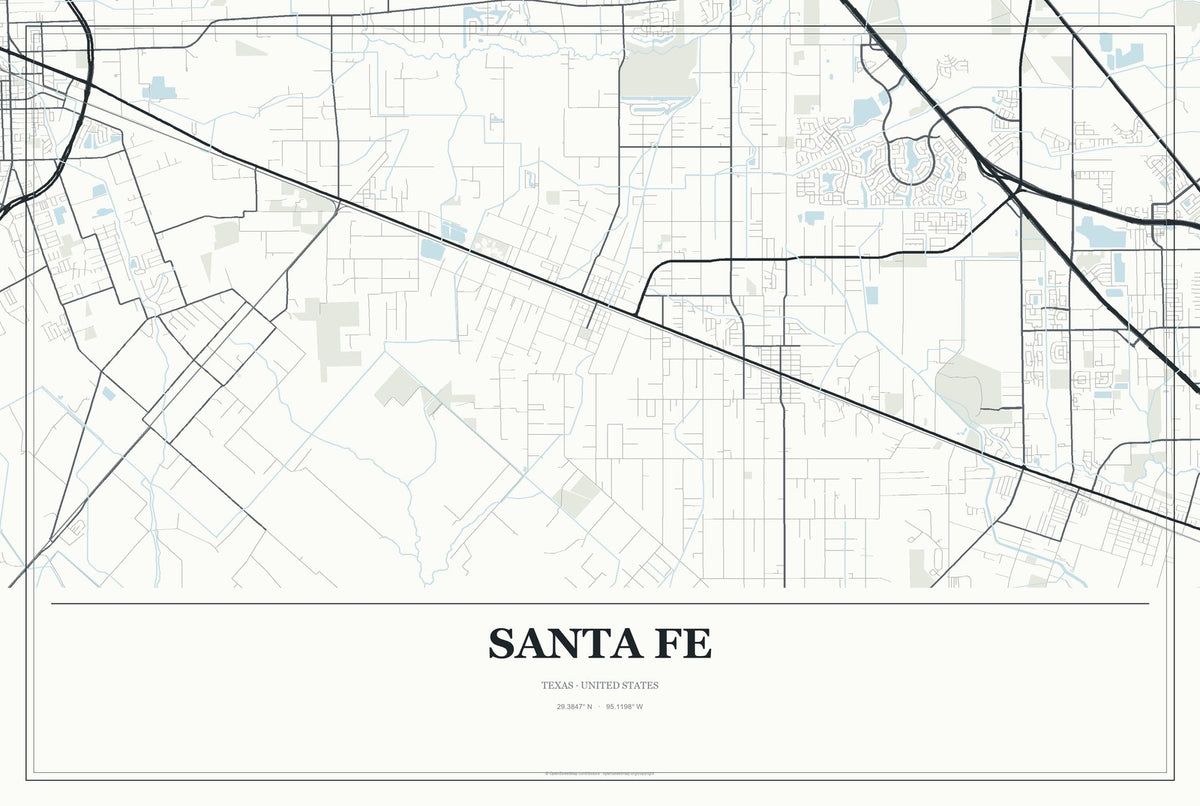 Santa Fe, Texas City Map Aluminum Sign in Gallery Air style