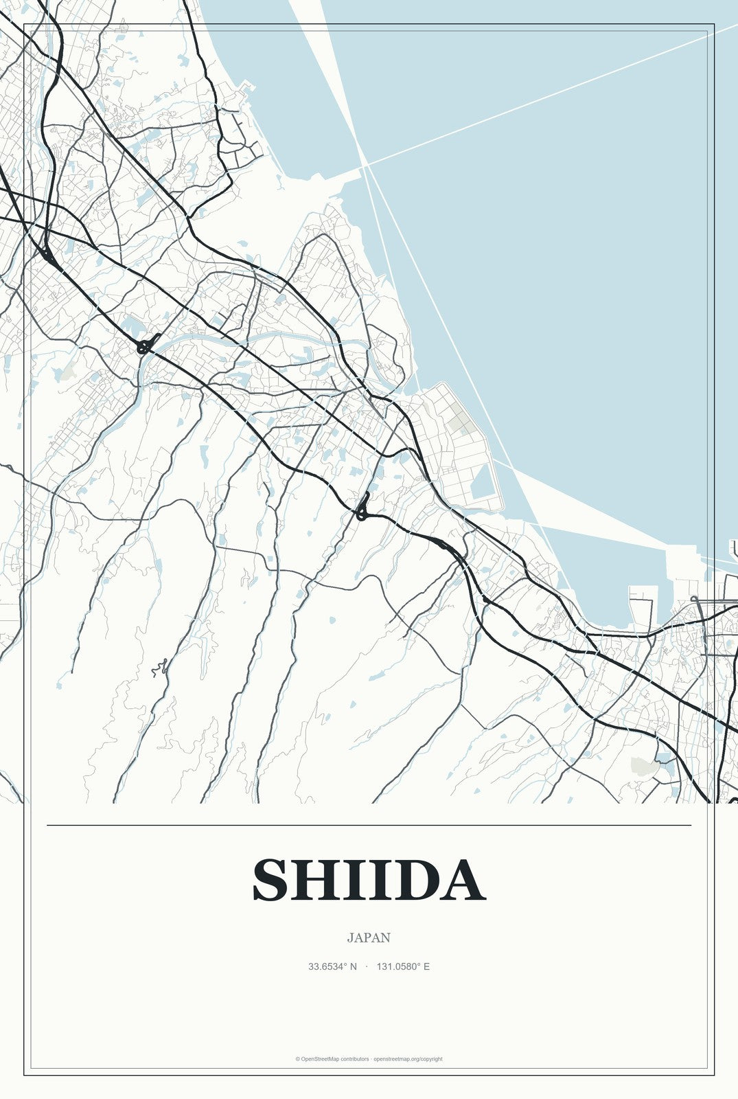 Shiida, Japan City Map Aluminum Sign in Gallery Air style