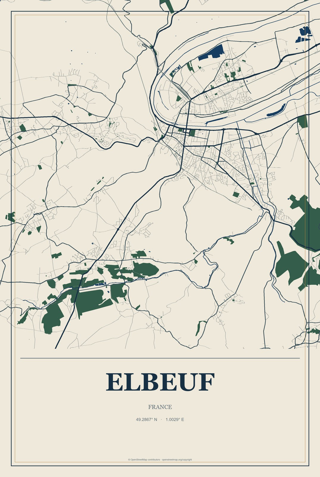 Elbeuf, France City Map Aluminum Sign in Coastal Cutout style
