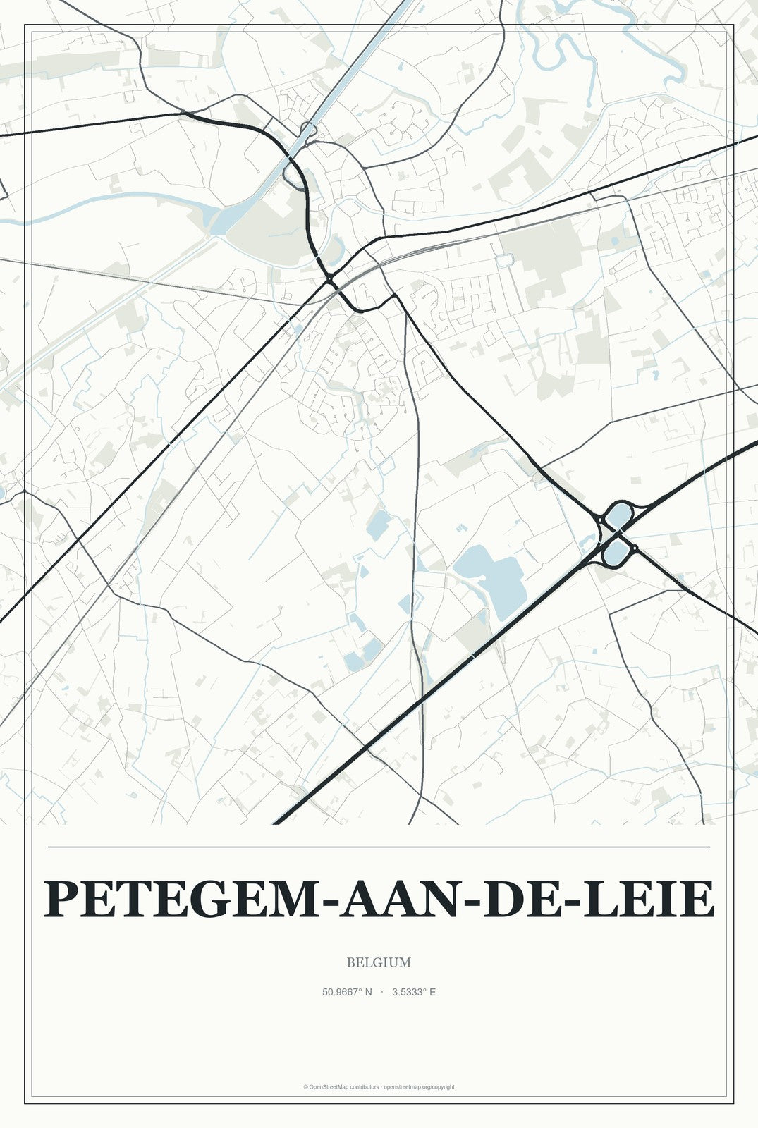 Petegem-aan-de-Leie, Belgium City Map Aluminum Sign in Gallery Air style
