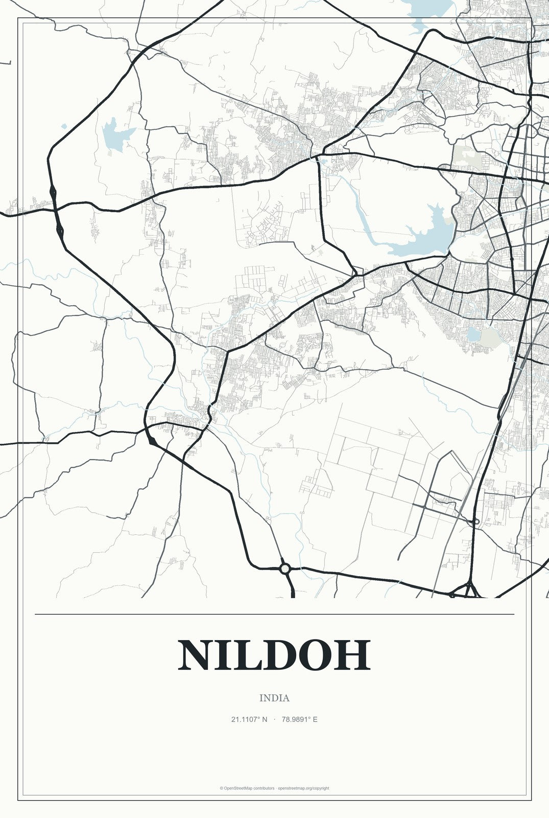 Nildoh, India City Map Aluminum Sign in Gallery Air style