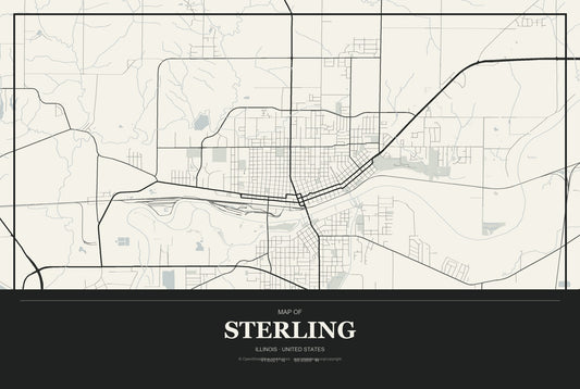 Sterling, Illinois City Map Aluminum Sign in Museum Plaque style
