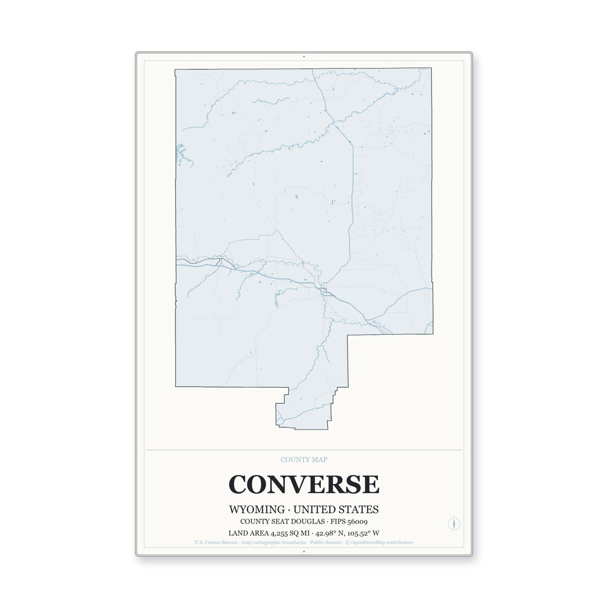 Converse County, Wyoming Map Aluminum Sign in Gallery Air style