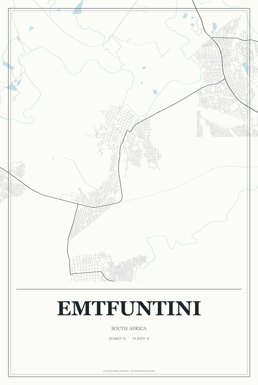 Emtfuntini, South Africa City Map Aluminum Sign in Gallery Air style