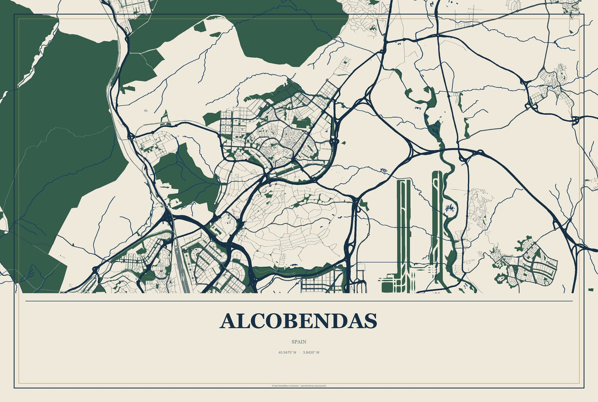 Alcobendas, Spain City Map Aluminum Sign in Coastal Cutout style