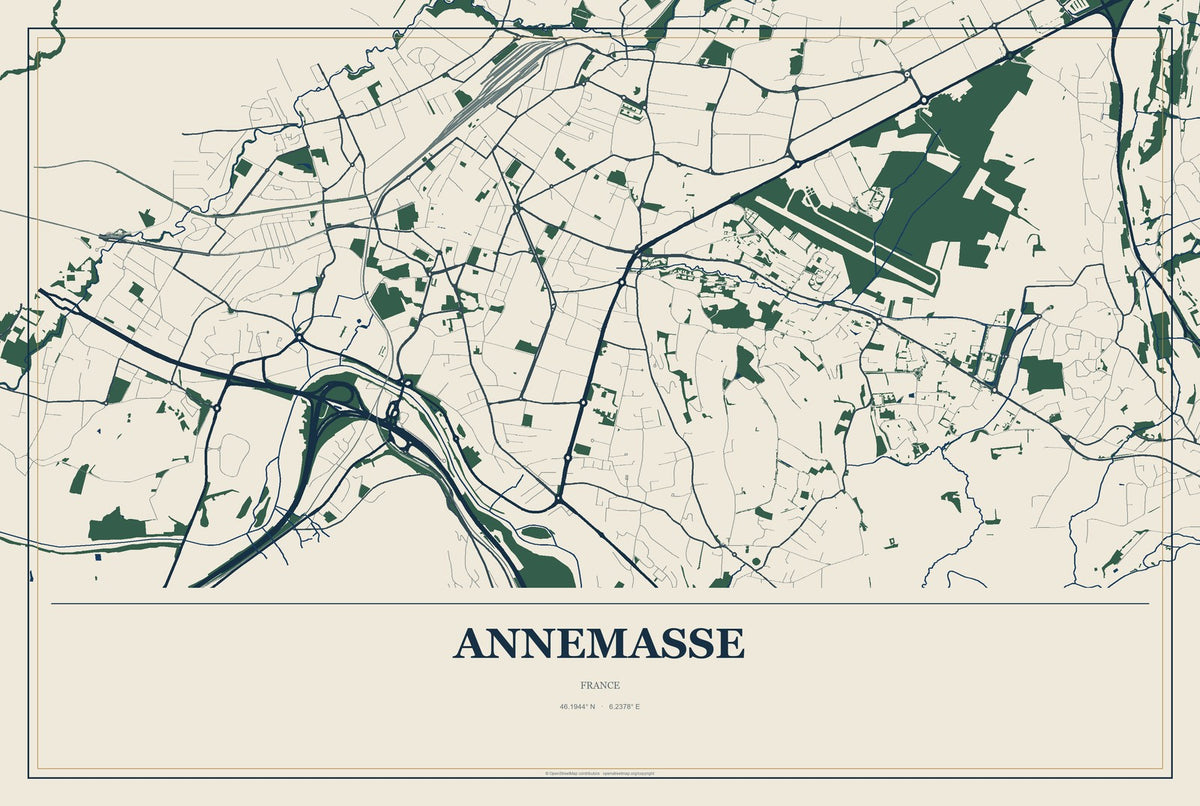 Annemasse, France City Map Aluminum Sign in Coastal Cutout style