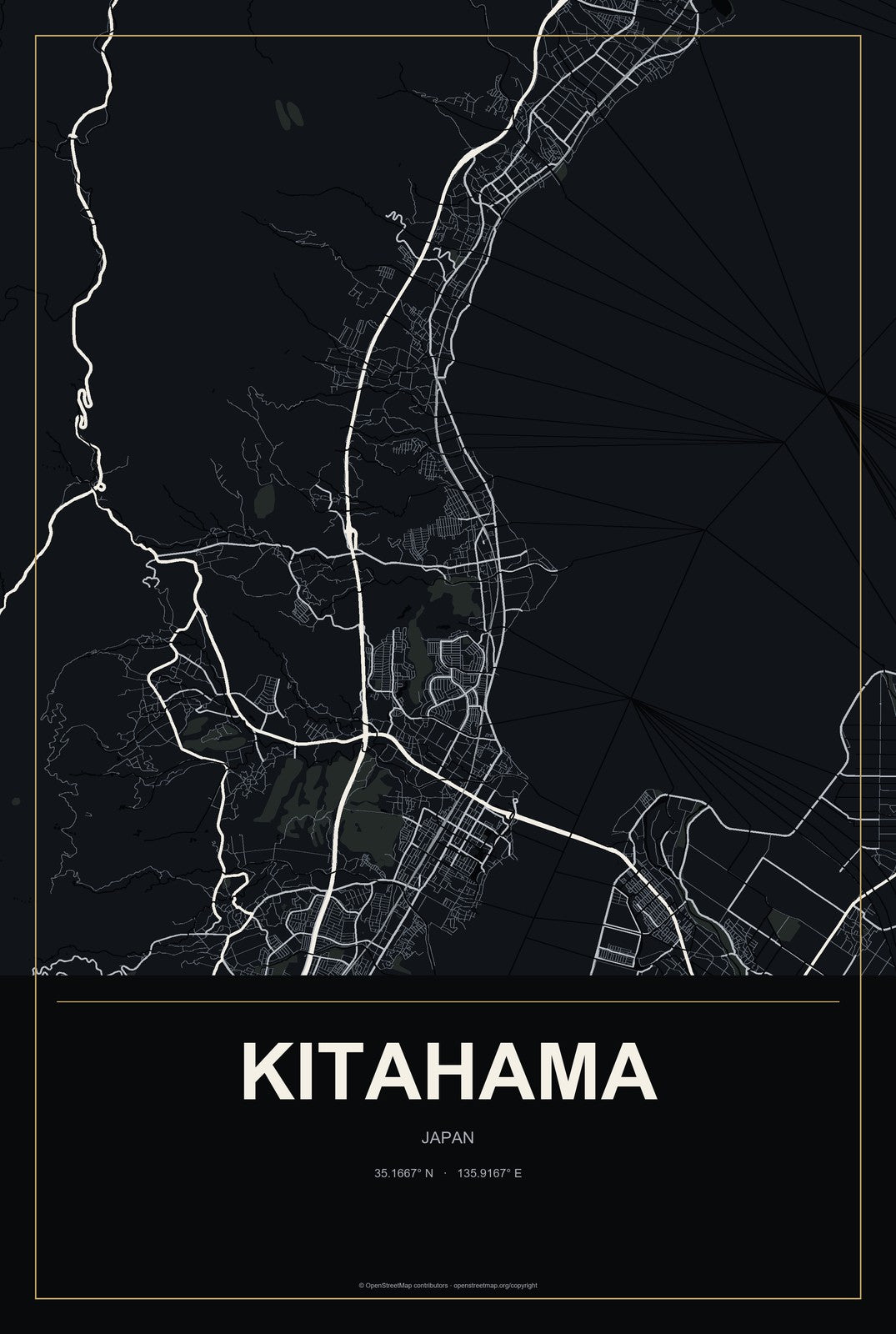 Kitahama, Japan City Map Aluminum Sign in Metropolitan Noir style