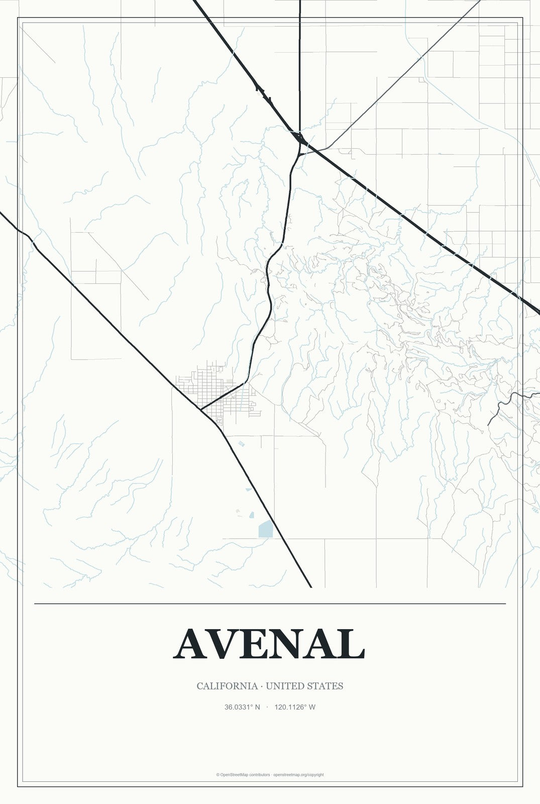 Avenal, California City Map Aluminum Sign in Gallery Air style