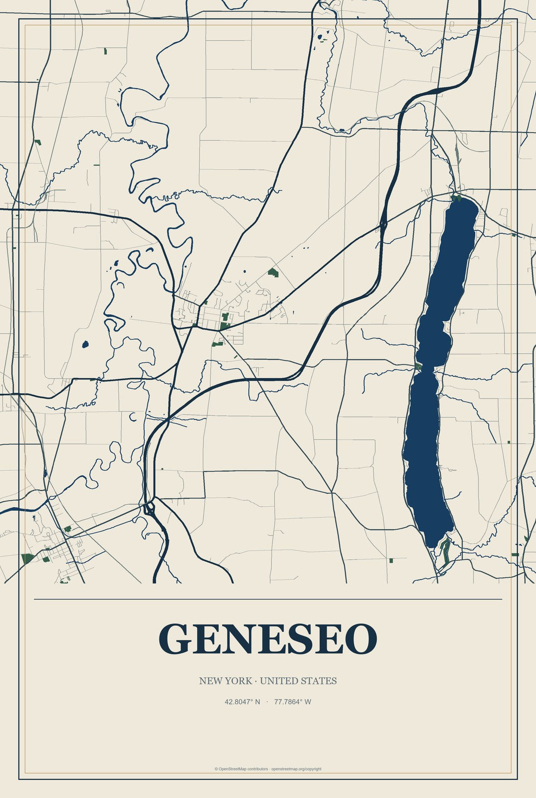Geneseo, New York City Map Aluminum Sign in Coastal Cutout style