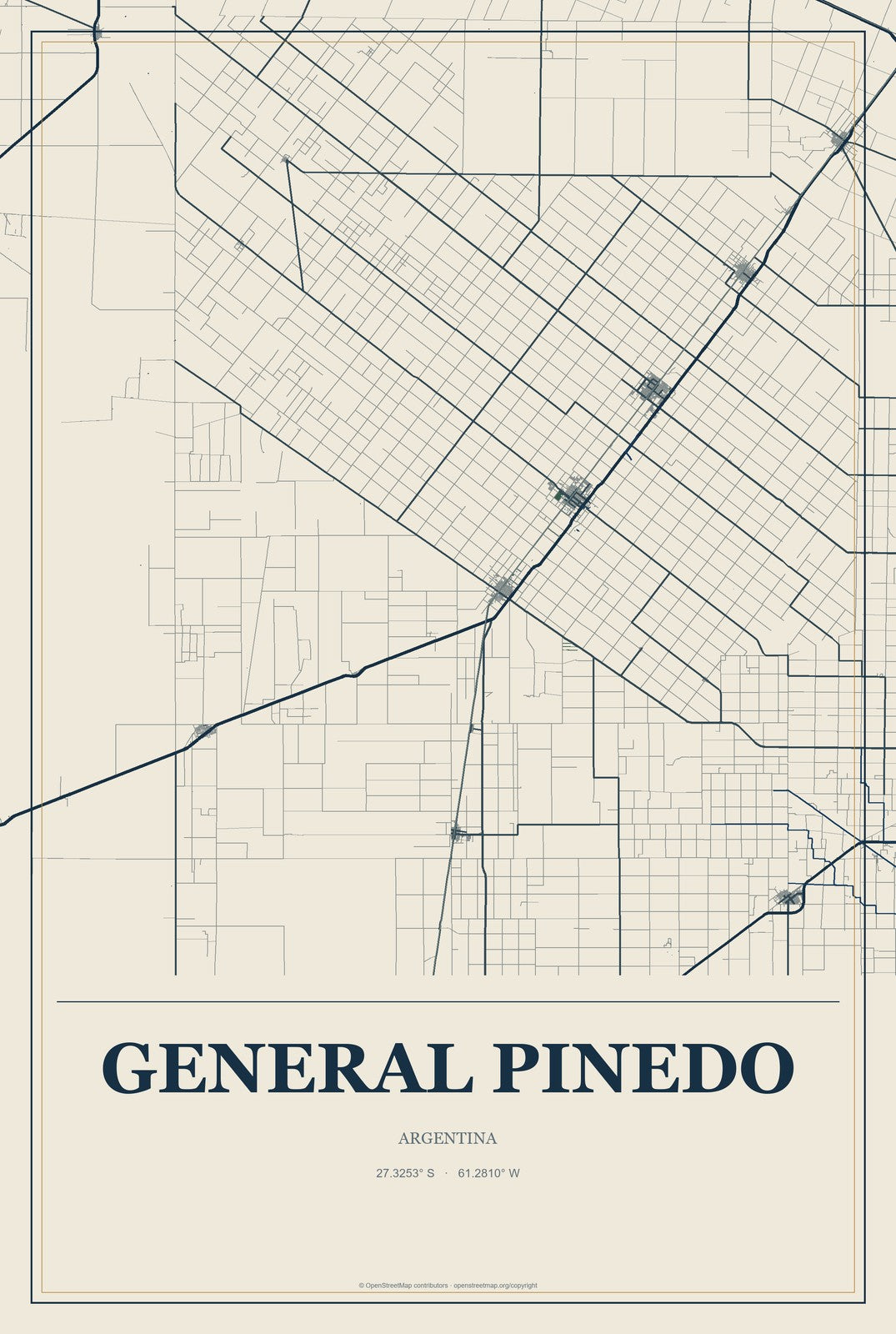 General Pinedo, Argentina City Map Aluminum Sign in Coastal Cutout style