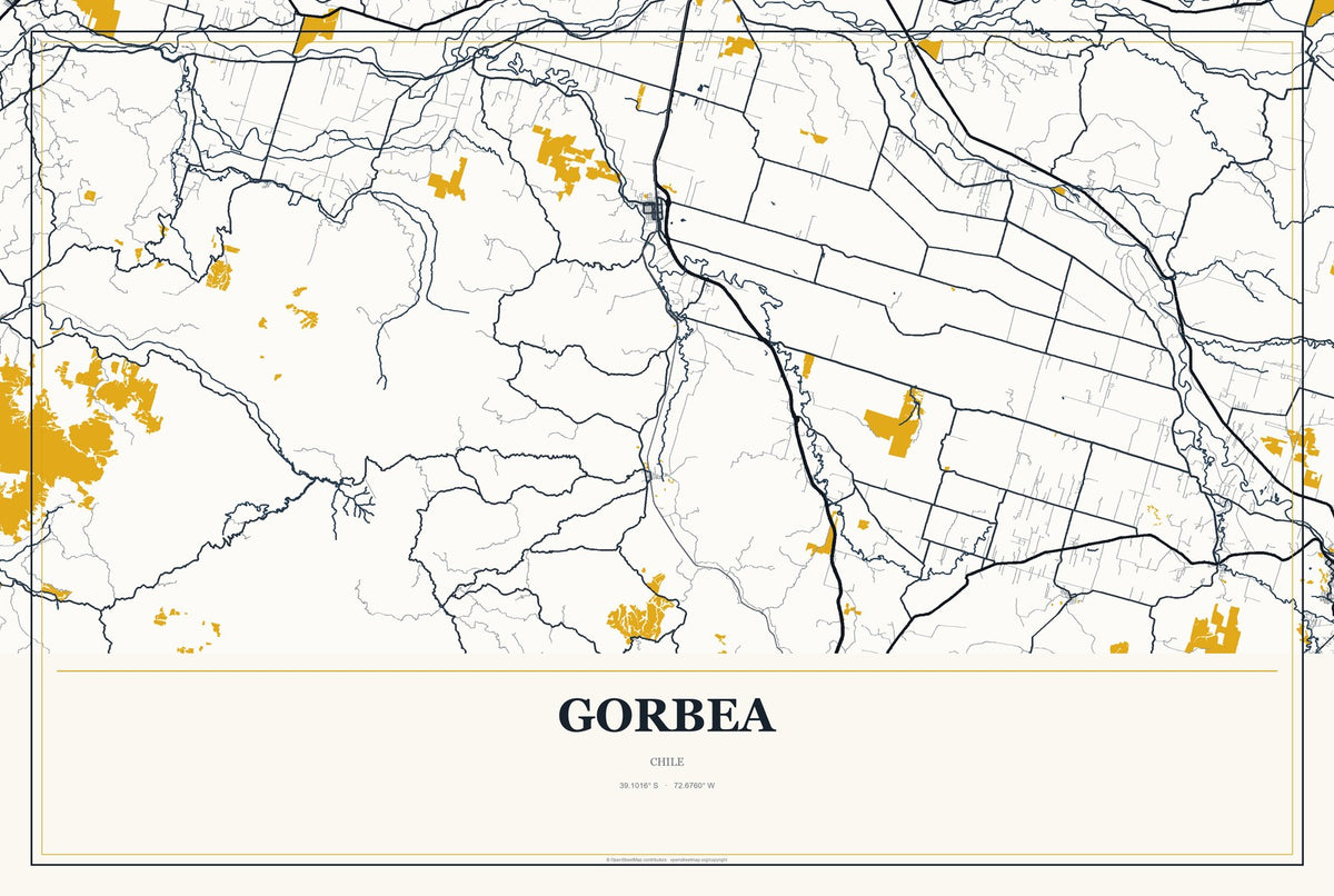 Gorbea, Chile City Map Aluminum Sign in Citrine Modern style