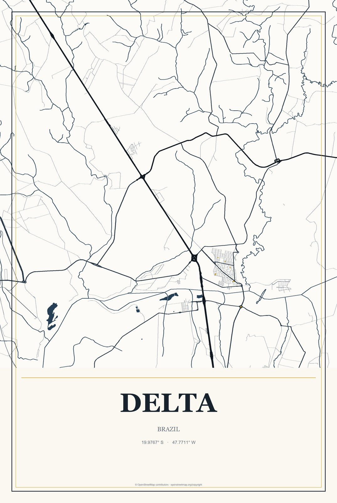 Delta, Brazil City Map Aluminum Sign in Citrine Modern style
