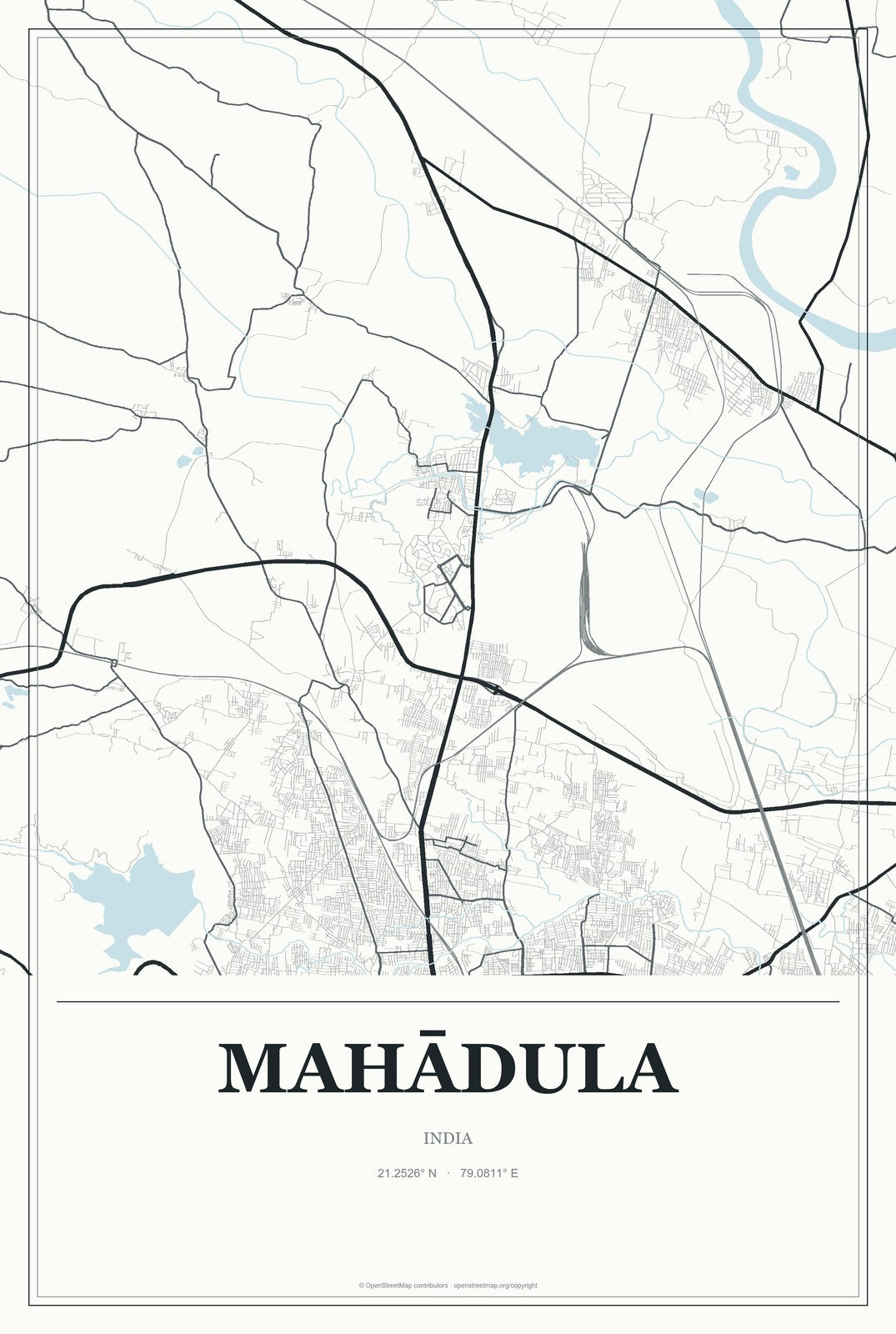 Mahādula, India City Map Aluminum Sign in Gallery Air style