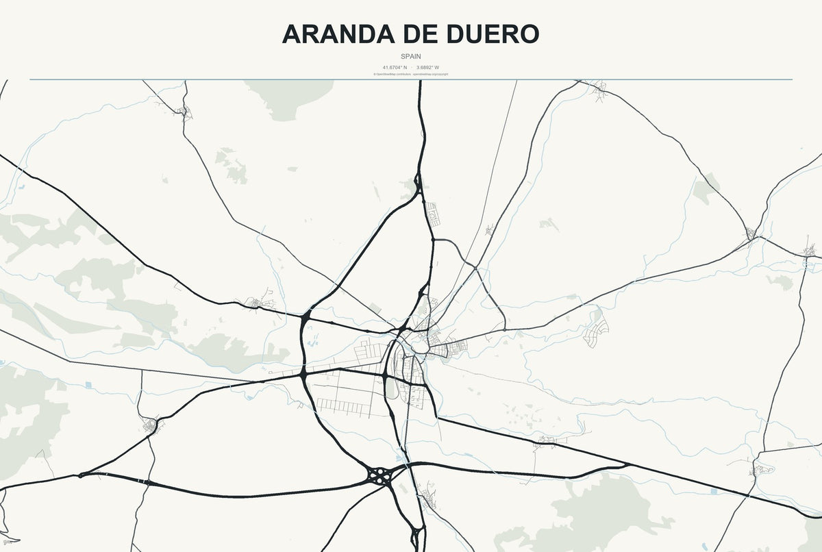 Aranda de Duero, Spain City Map Aluminum Sign in Headline Atlas style
