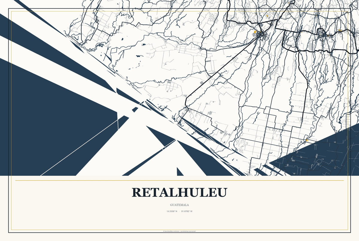 Retalhuleu, Guatemala City Map Aluminum Sign in Citrine Modern style