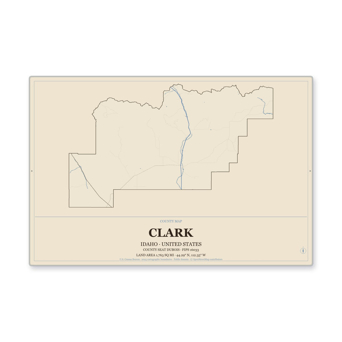 Clark County, Idaho Map Aluminum Sign in Heritage Nautical style
