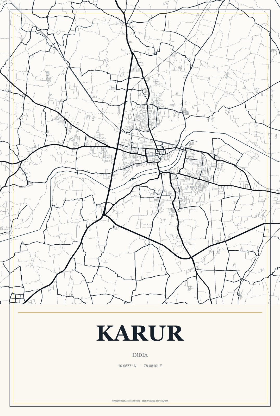 Karur, India City Map Aluminum Sign in Citrine Modern style