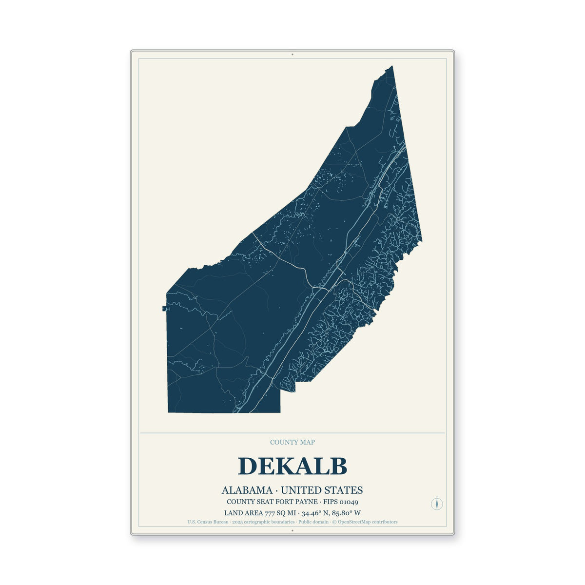 DeKalb County, Alabama Map Aluminum Sign in Coastal Cutout style
