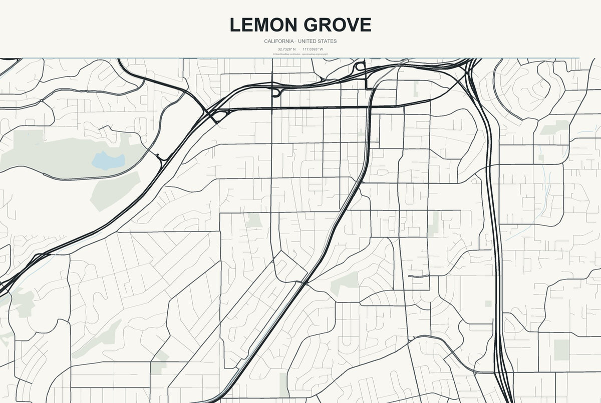Lemon Grove, California City Map Aluminum Sign in Headline Atlas style