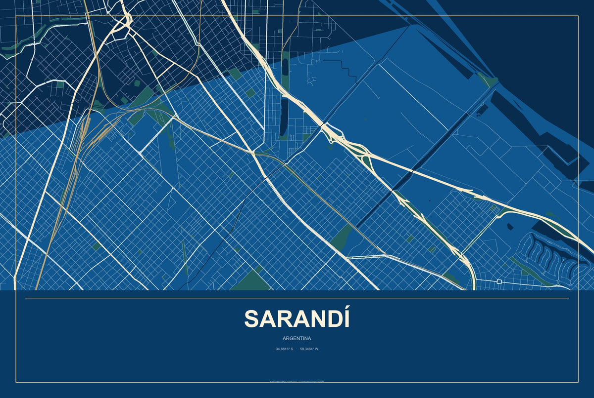 Sarandí, Argentina City Map Aluminum Sign in Harbor Cobalt style