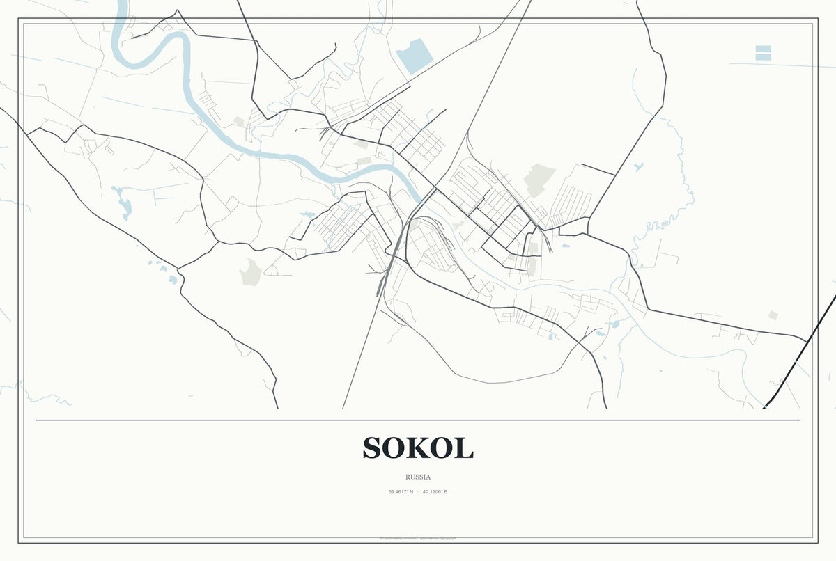 Sokol, Russia City Map Aluminum Sign in Gallery Air style