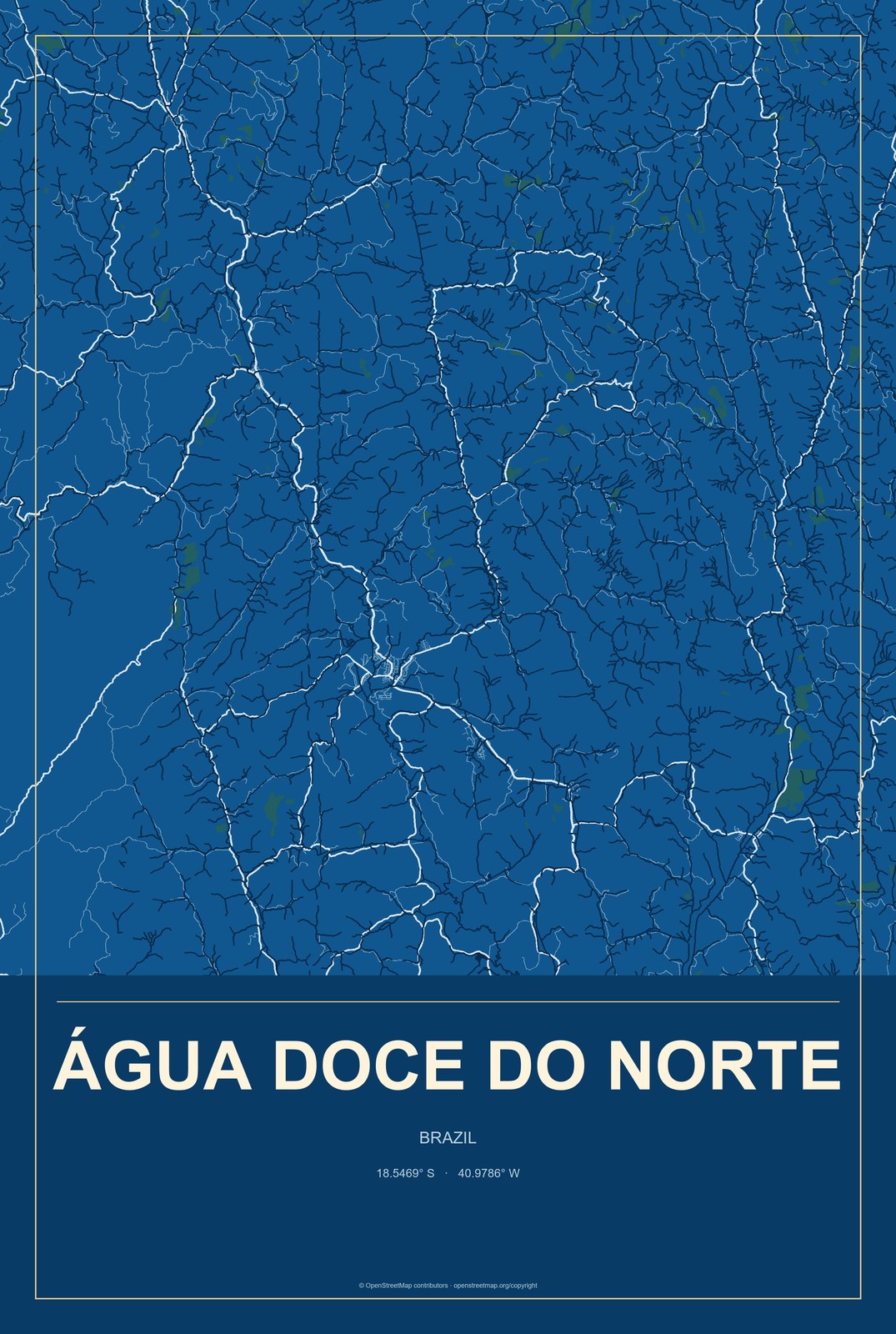 Água Doce do Norte, Brazil City Map Aluminum Sign in Harbor Cobalt style
