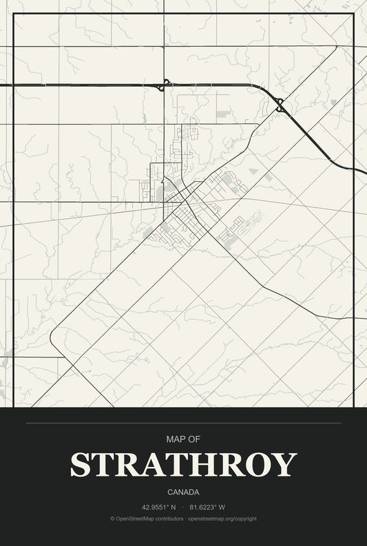 Strathroy, Canada City Map Aluminum Sign in Museum Plaque style