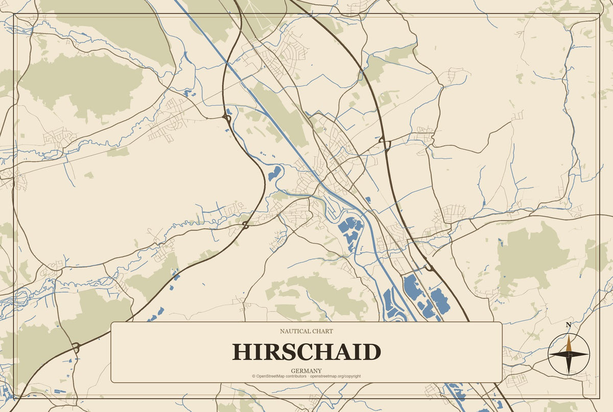 Hirschaid, Germany City Map Aluminum Sign in Heritage Nautical style