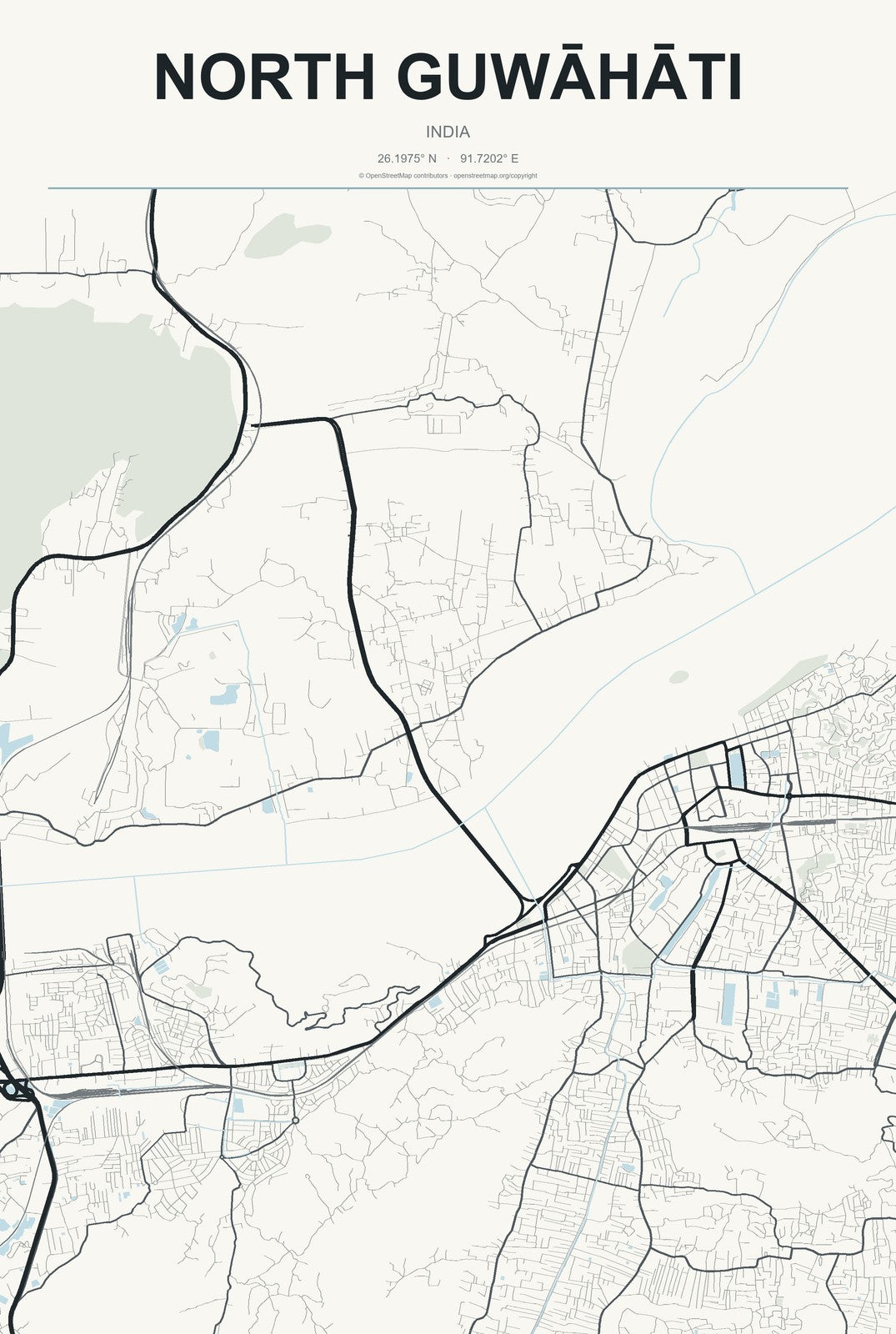 North Guwāhāti, India City Map Aluminum Sign in Headline Atlas style