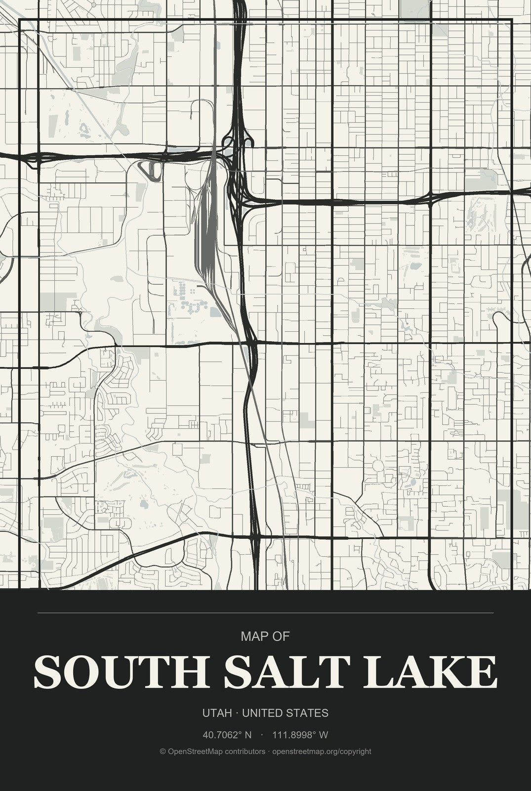 South Salt Lake, Utah City Map Aluminum Sign in Museum Plaque style