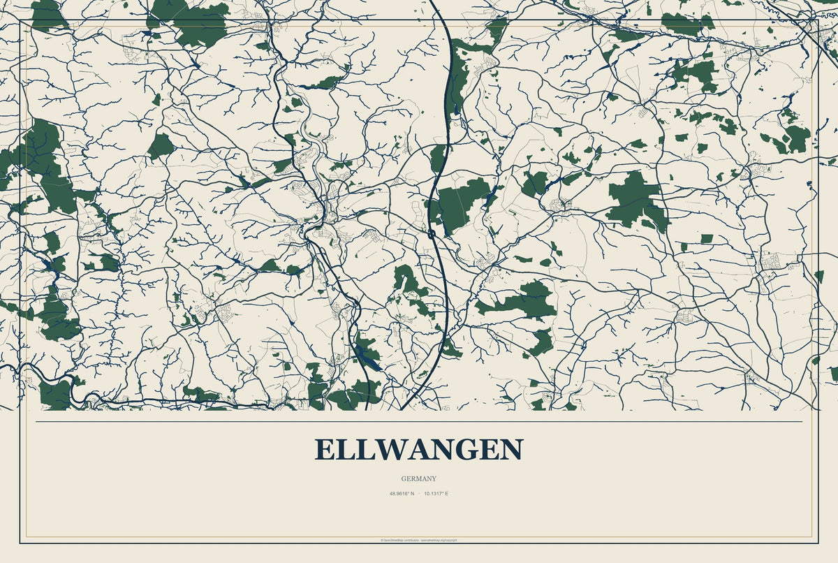 Ellwangen, Germany City Map Aluminum Sign in Coastal Cutout style