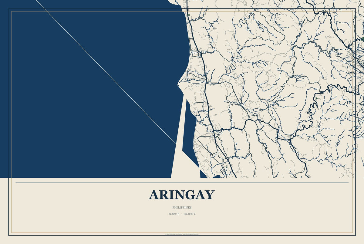 Aringay, Philippines City Map Aluminum Sign in Coastal Cutout style