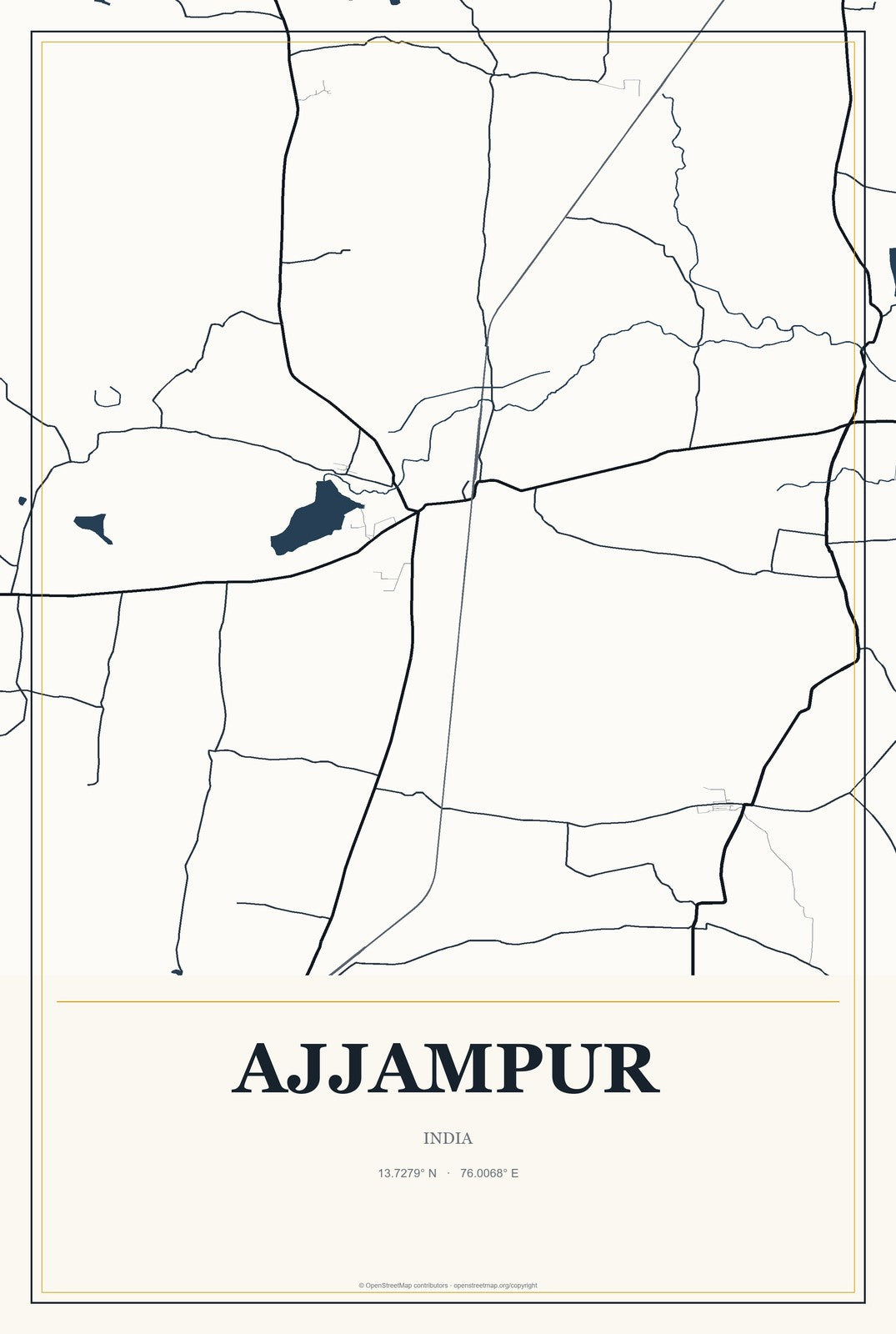Ajjampur, India City Map Aluminum Sign in Citrine Modern style