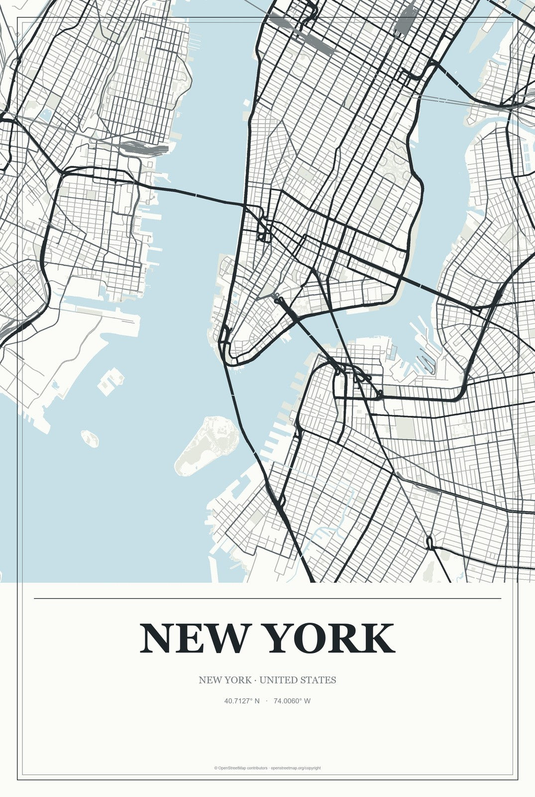 New York, New York City Map Aluminum Sign in Gallery Air style