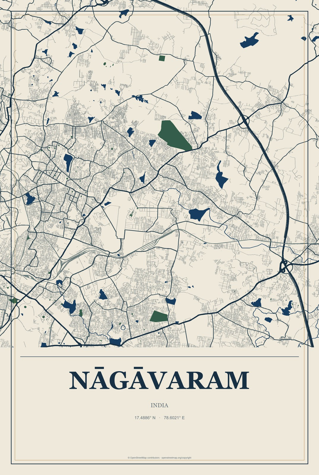 Nāgāvaram, India City Map Aluminum Sign in Coastal Cutout style