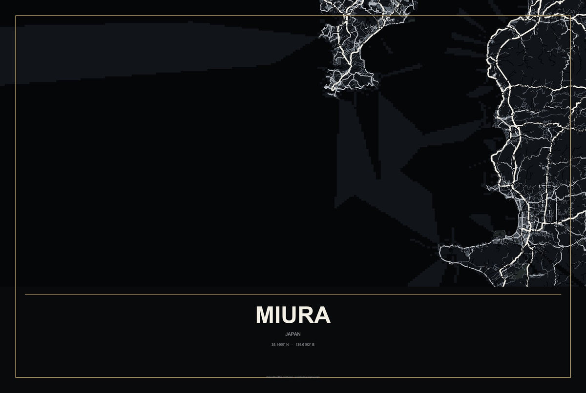 Miura, Japan City Map Aluminum Sign in Metropolitan Noir style