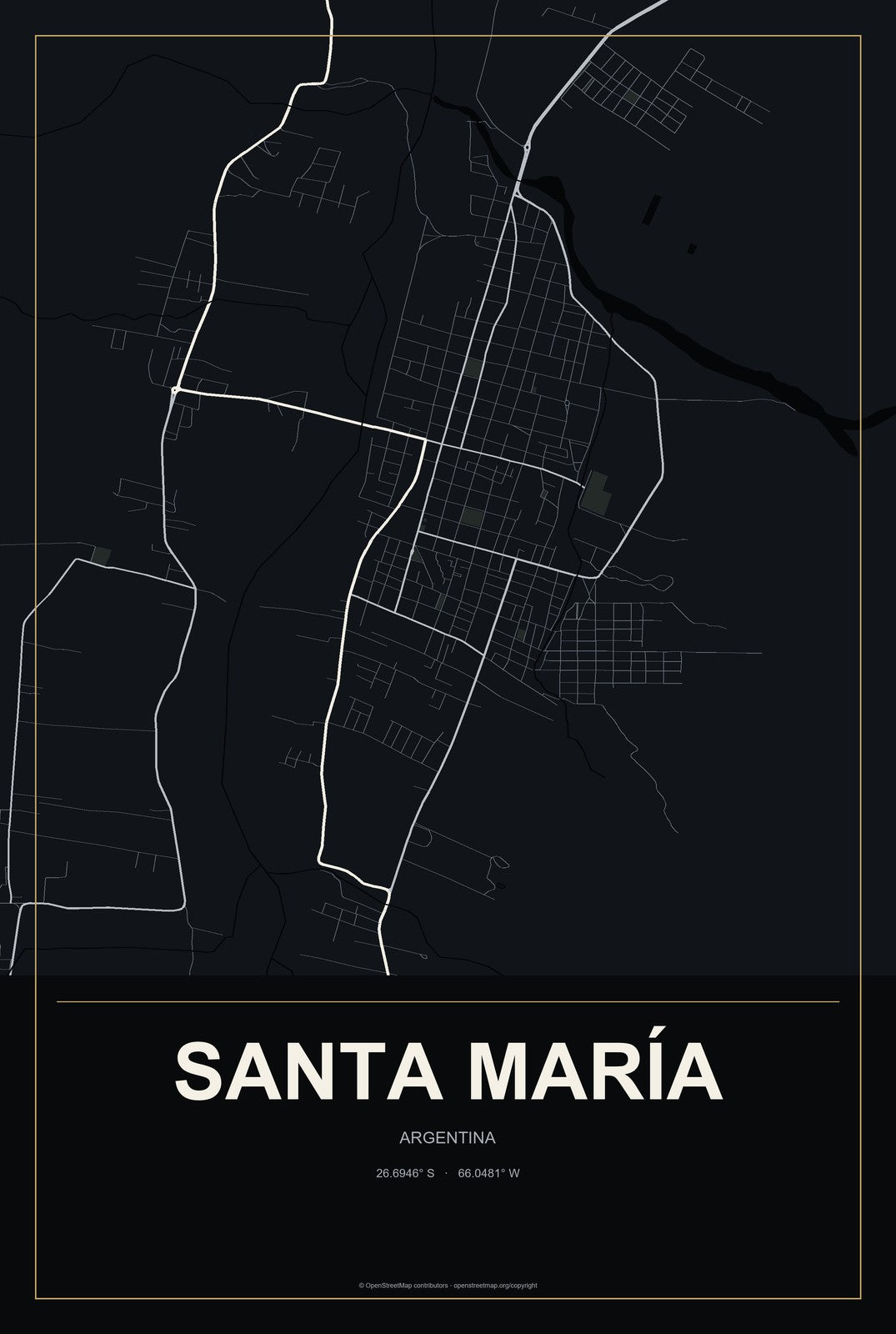 Santa María, Argentina City Map Aluminum Sign in Metropolitan Noir style