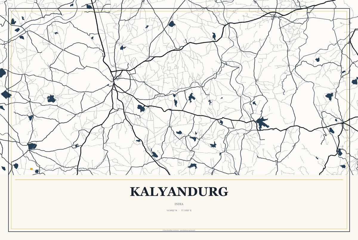 Kalyandurg, India City Map Aluminum Sign in Citrine Modern style
