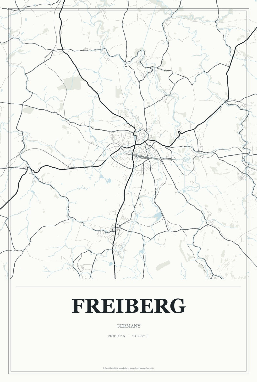 Freiberg, Germany City Map Aluminum Sign in Gallery Air style