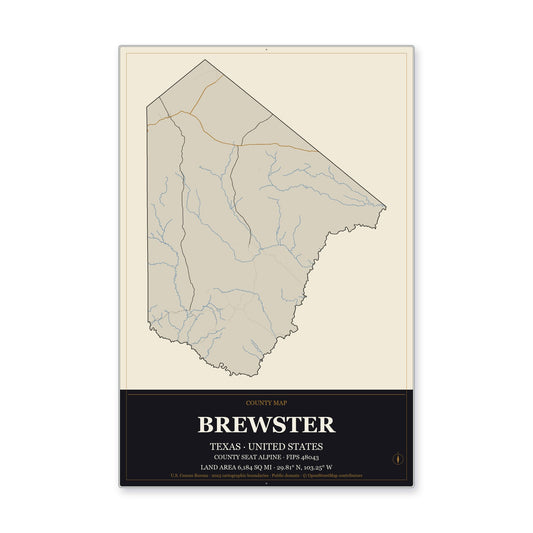 Brewster County, Texas Map Aluminum Sign in Museum Plaque style